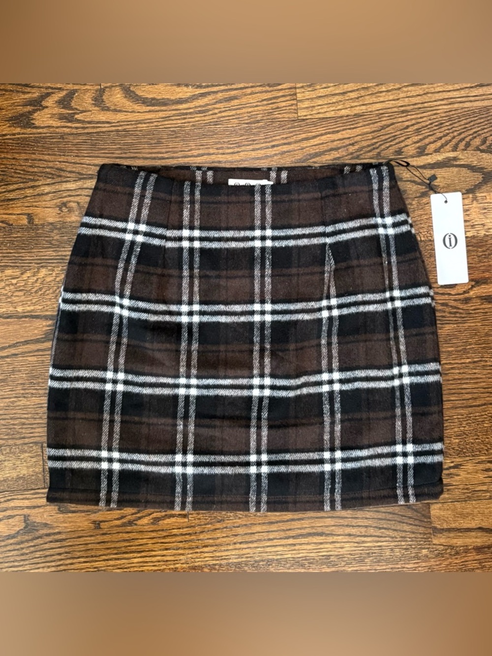 Vtg Style Brown Plaid Wool Blend Mini Skirt - Size M